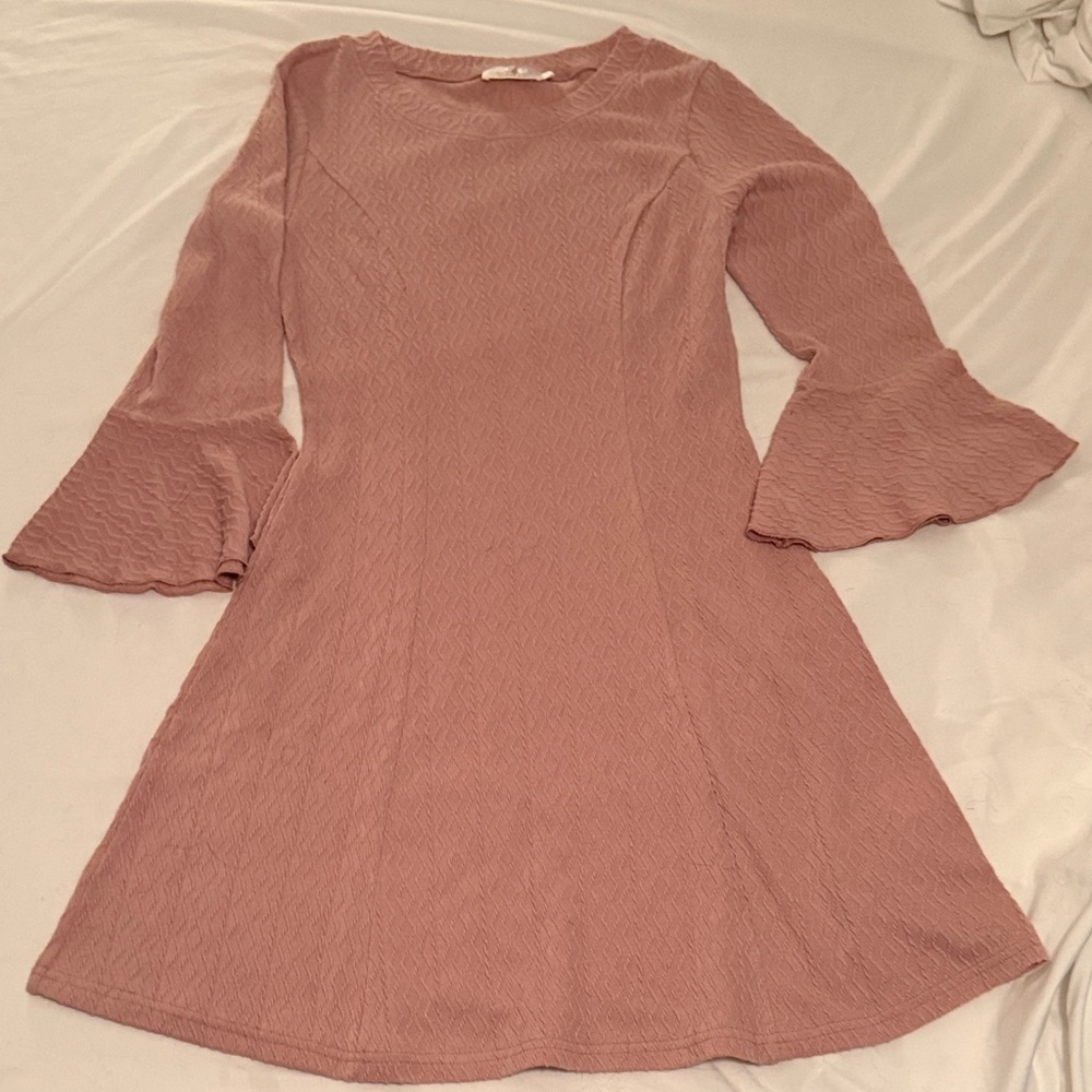 Long-Sleeve Dusty Rose A-Line Dress with Bell sleeves
